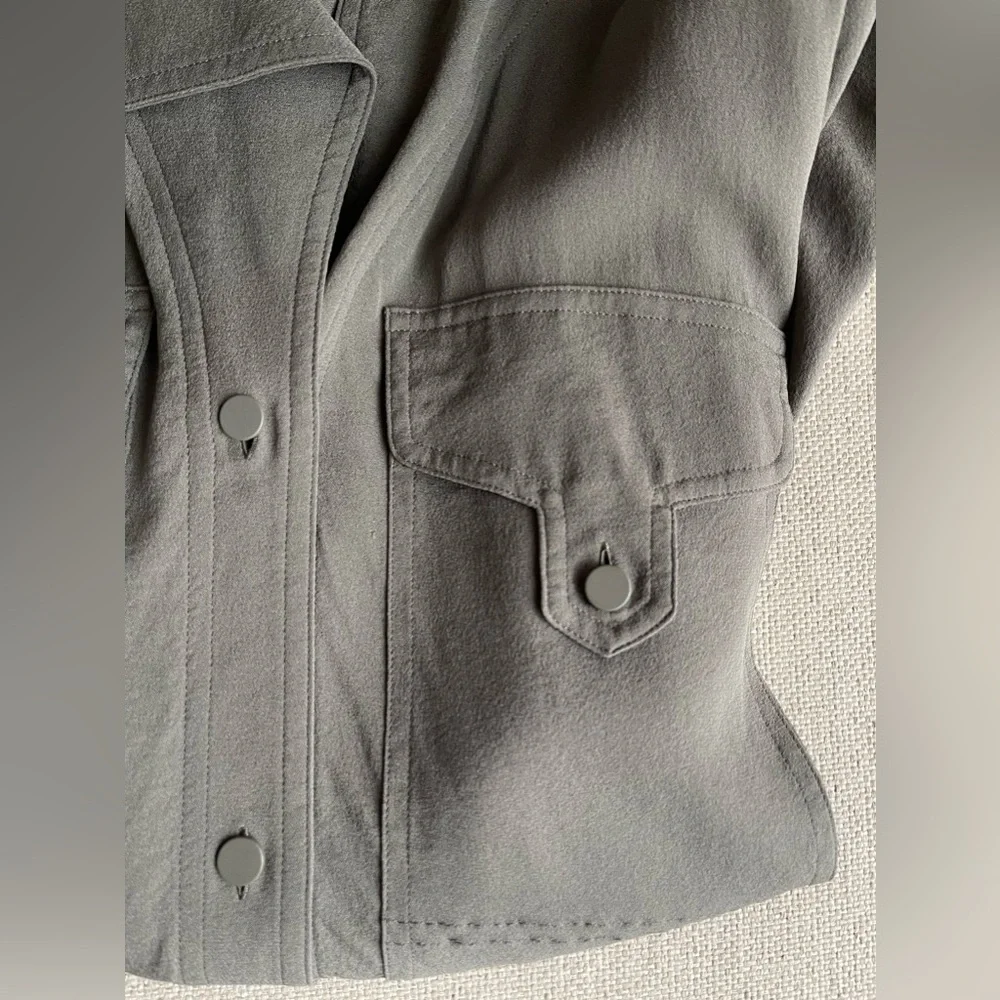 Alexander Wang 100% Silk Button Up Shirt / Tunic In Army /Olive Green Size 10 - Picture 15 of 16